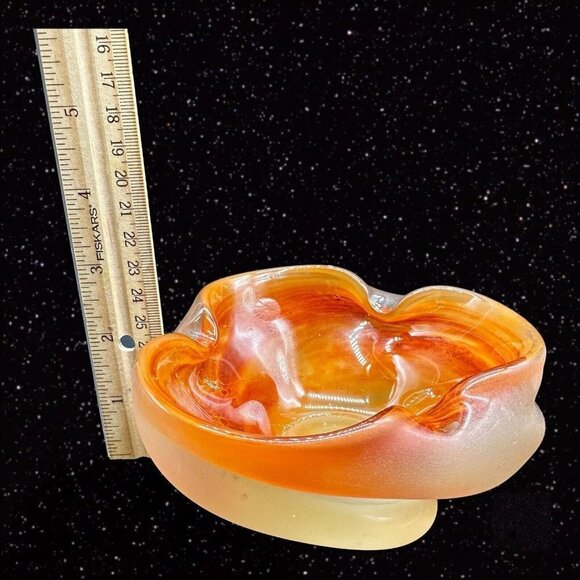 Vintage Czech Bohemian Glass Ashtray 1950s Hand Made Orange Bowl 5”W 2”T - Picture 10 of 16